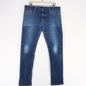 Uniqlo Jeans Mens 36x34 Blue Slim Fit Straight Leg Low Rise Kaihara Selvedge